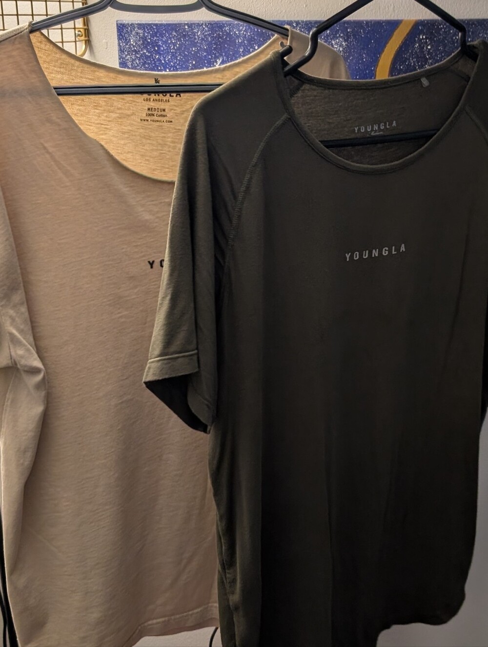 YoungLA (BUNDLE OF 2) Mens Medium 447 Wide Neck Cut Tee and 403 Olive Elite Tee